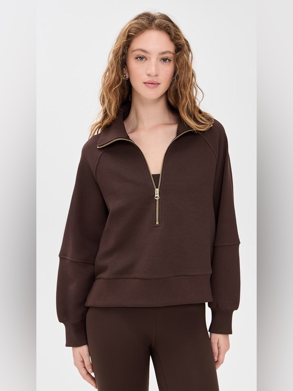 Varley Milano Women’s Brown Half-Zip Ribbed Sweater